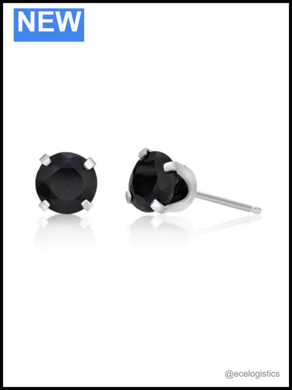 14K White Gold Sapphire Stud Earrings Push Back 5mm